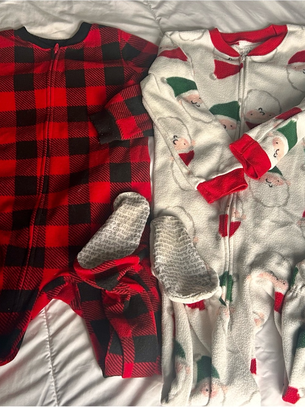 Carter's Red and Black Buffalo Plaid & White Elf Print Kids Footie Set 4t